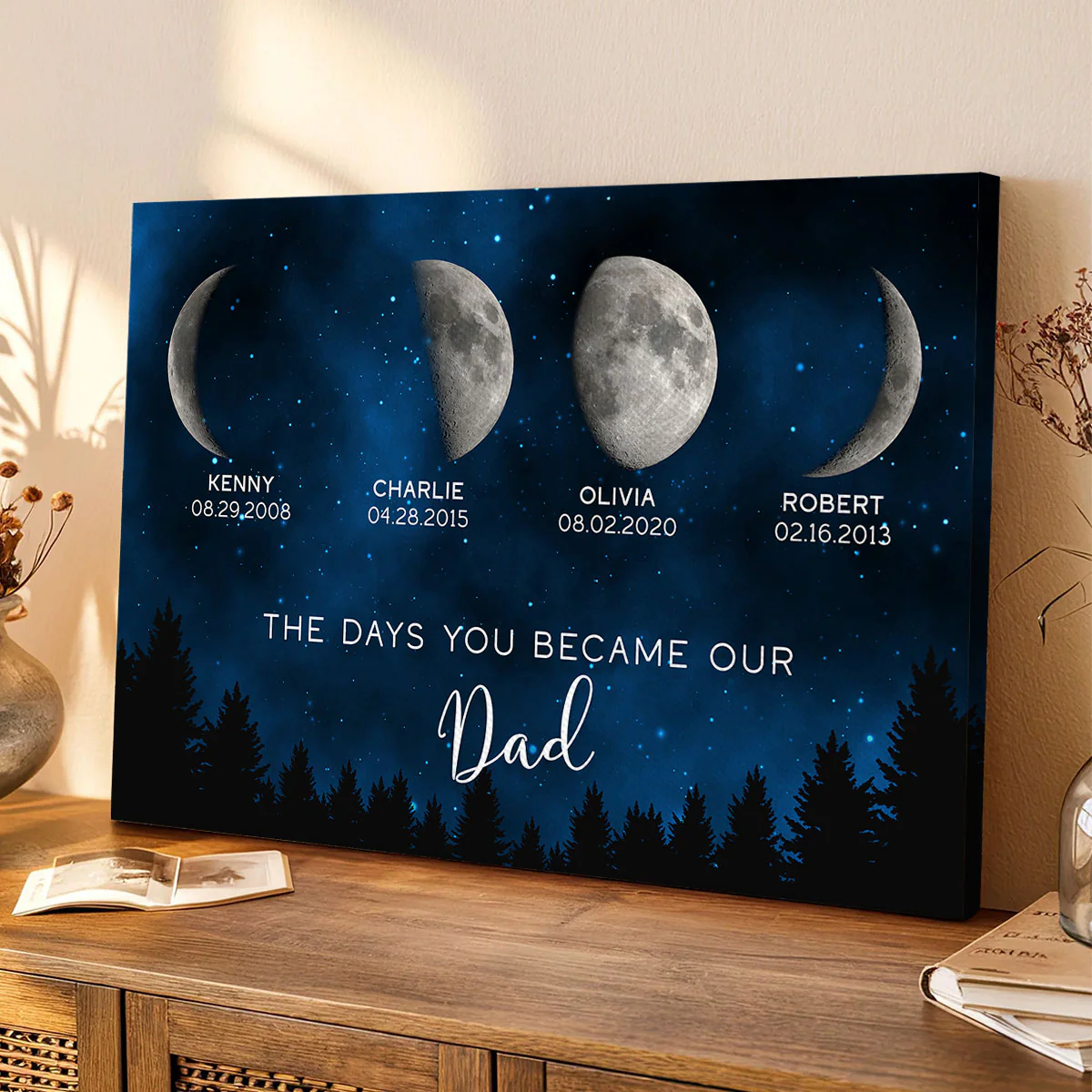 Galaxy Night Custom Birth Moon Phase The Days You Became Our Dad Personalized Wrapped Canvas - Image 6