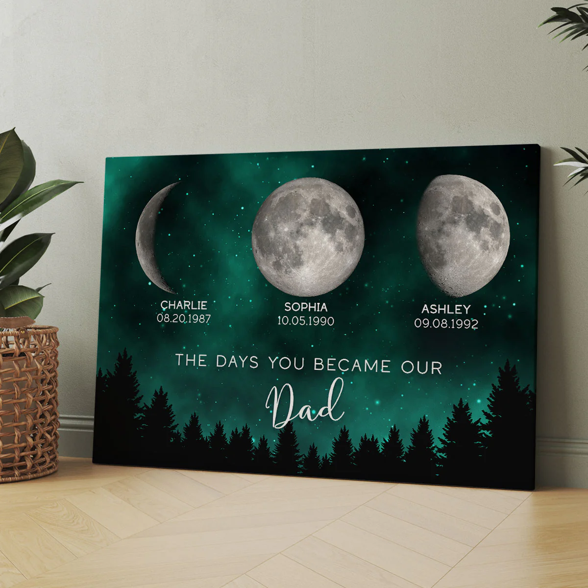 Galaxy Night Custom Birth Moon Phase The Days You Became Our Dad Personalized Wrapped Canvas - Image 7