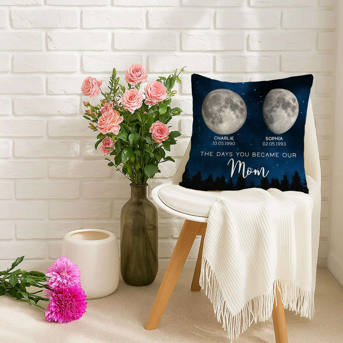 Galaxy Night Custom Birth Moon Phase The Days You Became Our Mom Personalized Pillow - Image 3
