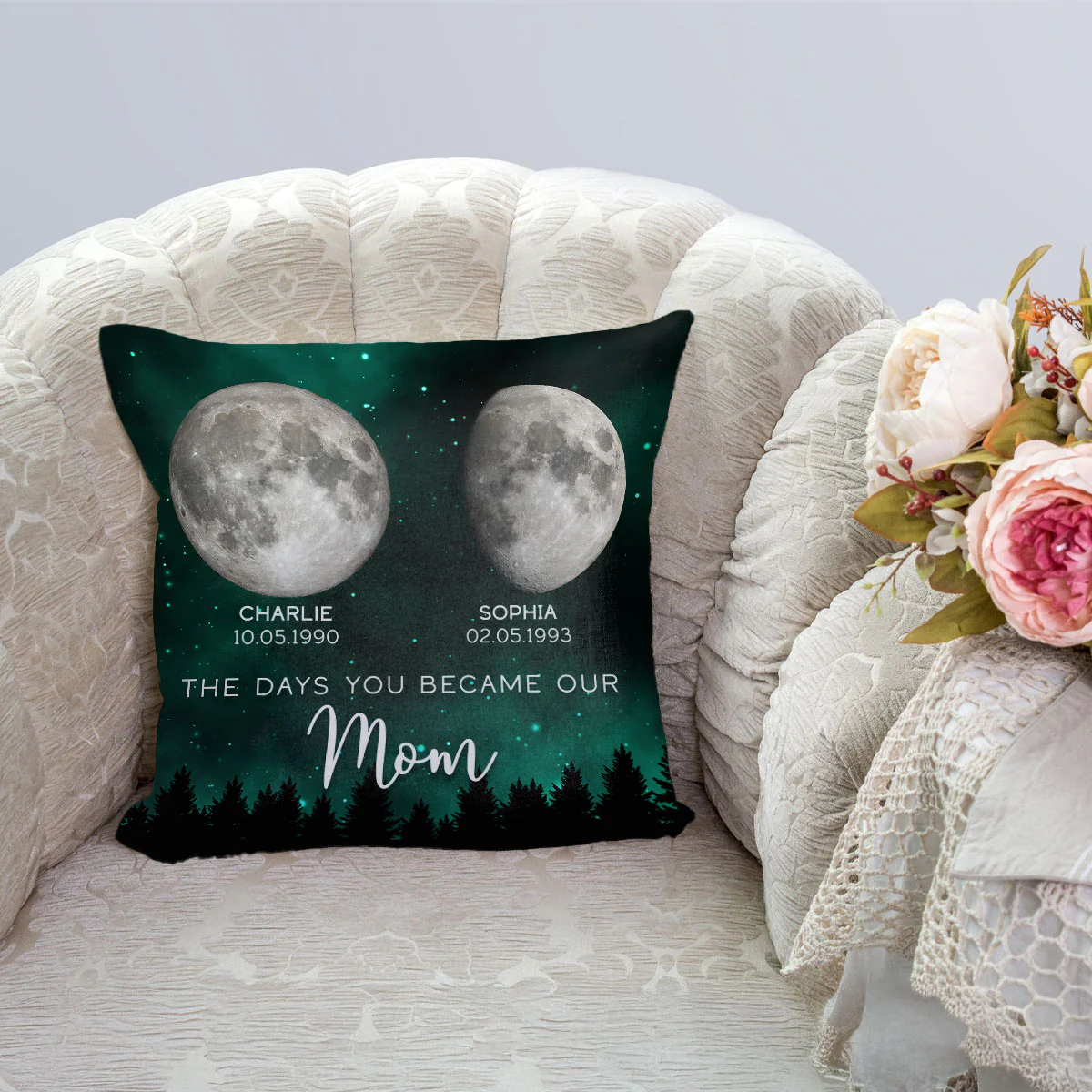 Galaxy Night Custom Birth Moon Phase The Days You Became Our Mom Personalized Pillow - Image 7