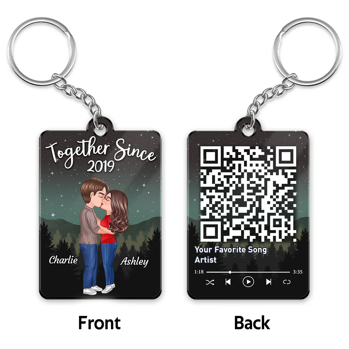 Galaxy Night Doll Couple Kissing Favorite Song Scannable QR Code Personalized Acrylic Keychain