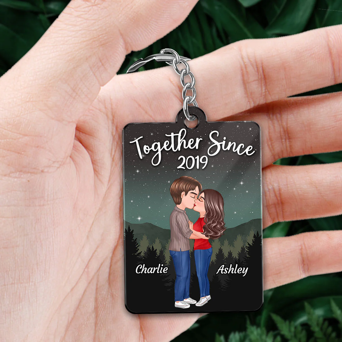 Galaxy Night Doll Couple Kissing Favorite Song Scannable QR Code Personalized Acrylic Keychain - Image 2