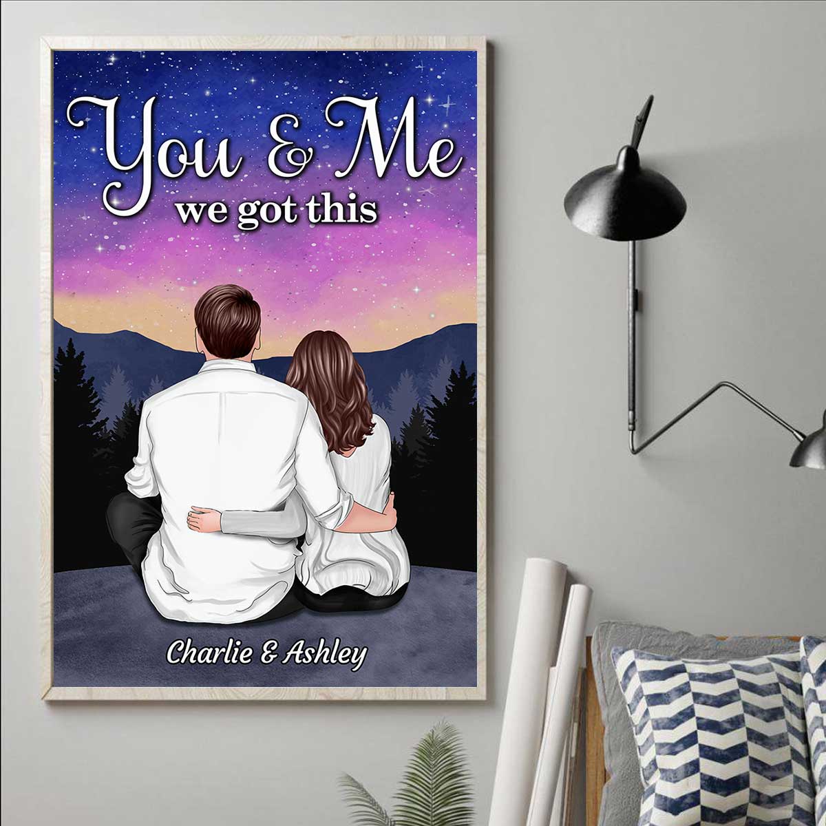 Galaxy Night Favorite Place Is Next To You Couple Sitting Back View Personalized Poster - Image 3
