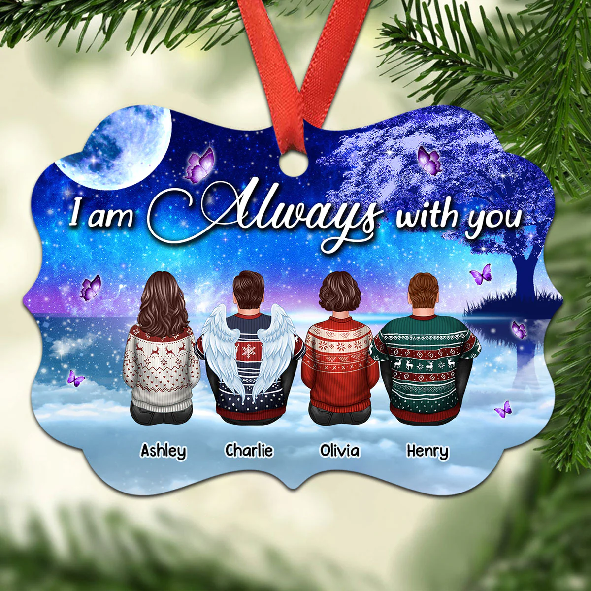 Galaxy Night Sky Always With You Family Members Grandma Grandpa Dad Mom Kids Dogs Cats Memorial Gift Personalized Christmas Ornament - Image 3