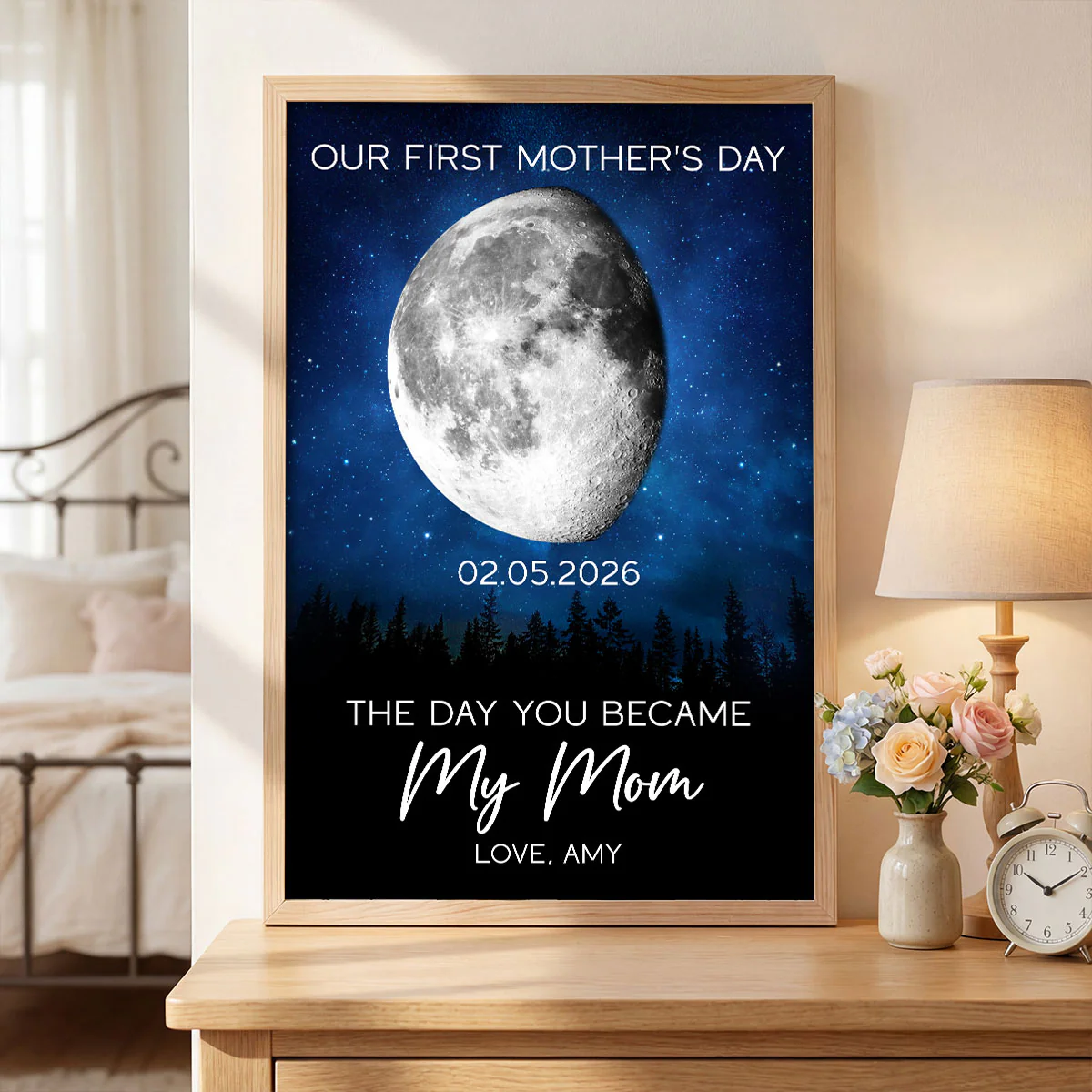 Galaxy Night The Day You Became My Mom Custom Moon Phase First Mother's Day - Personalized Poster - First Mother's Day Gift For New Mom - Image 2