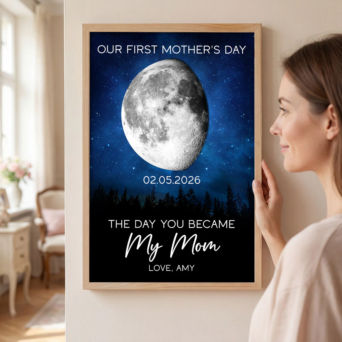 Galaxy Night The Day You Became My Mom Custom Moon Phase First Mother's Day - Personalized Poster - First Mother's Day Gift For New Mom - Image 3