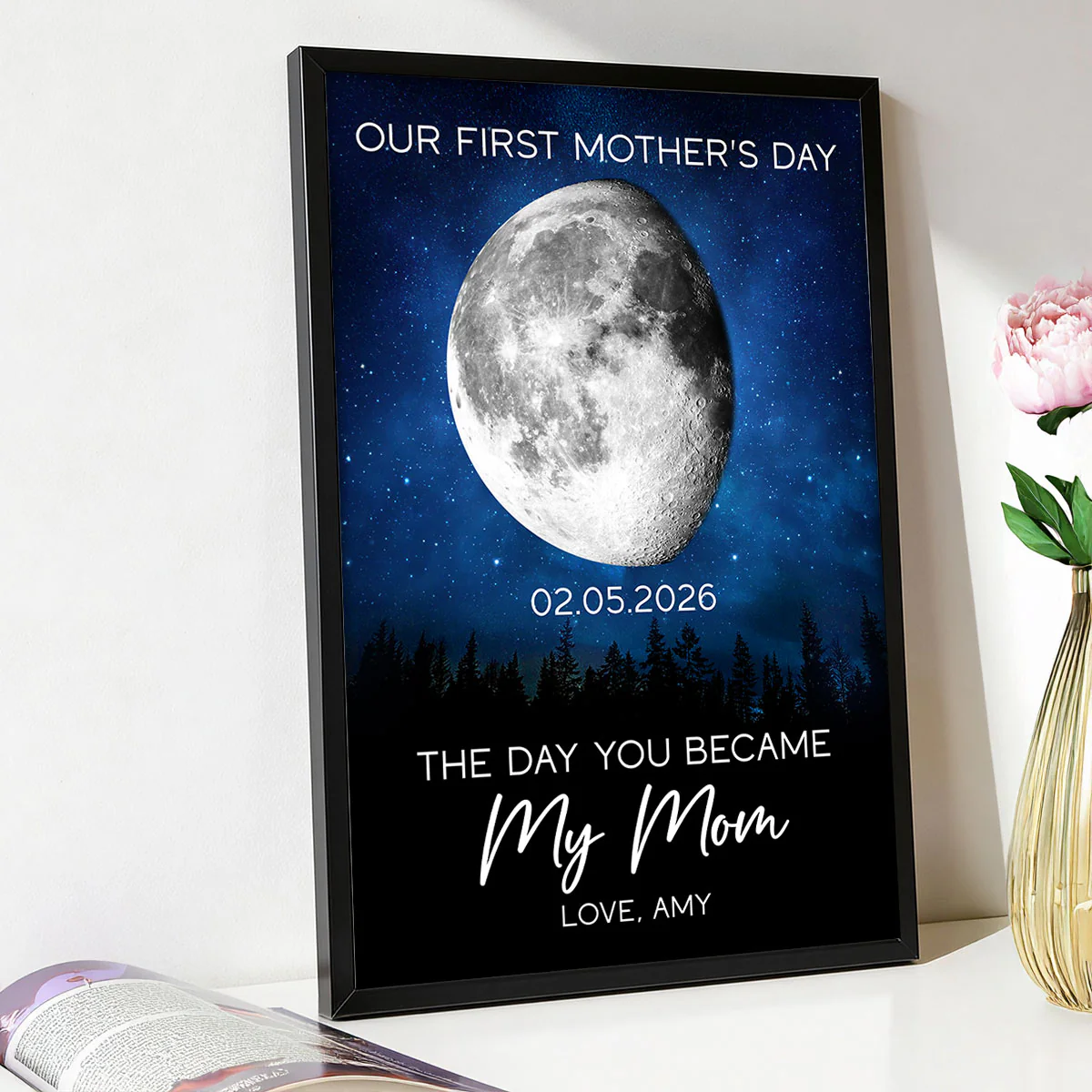 Galaxy Night The Day You Became My Mom Custom Moon Phase First Mother's Day - Personalized Poster - First Mother's Day Gift For New Mom - Image 9