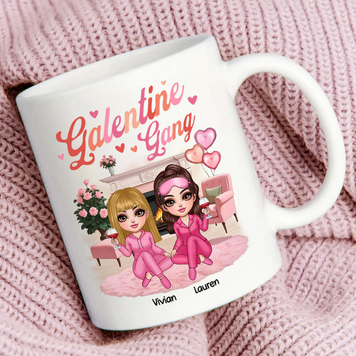 Galentine Gang Pretty Besties Sisters In House Personalized Mug, Mug, Social Club, Besties Gift - Image 3