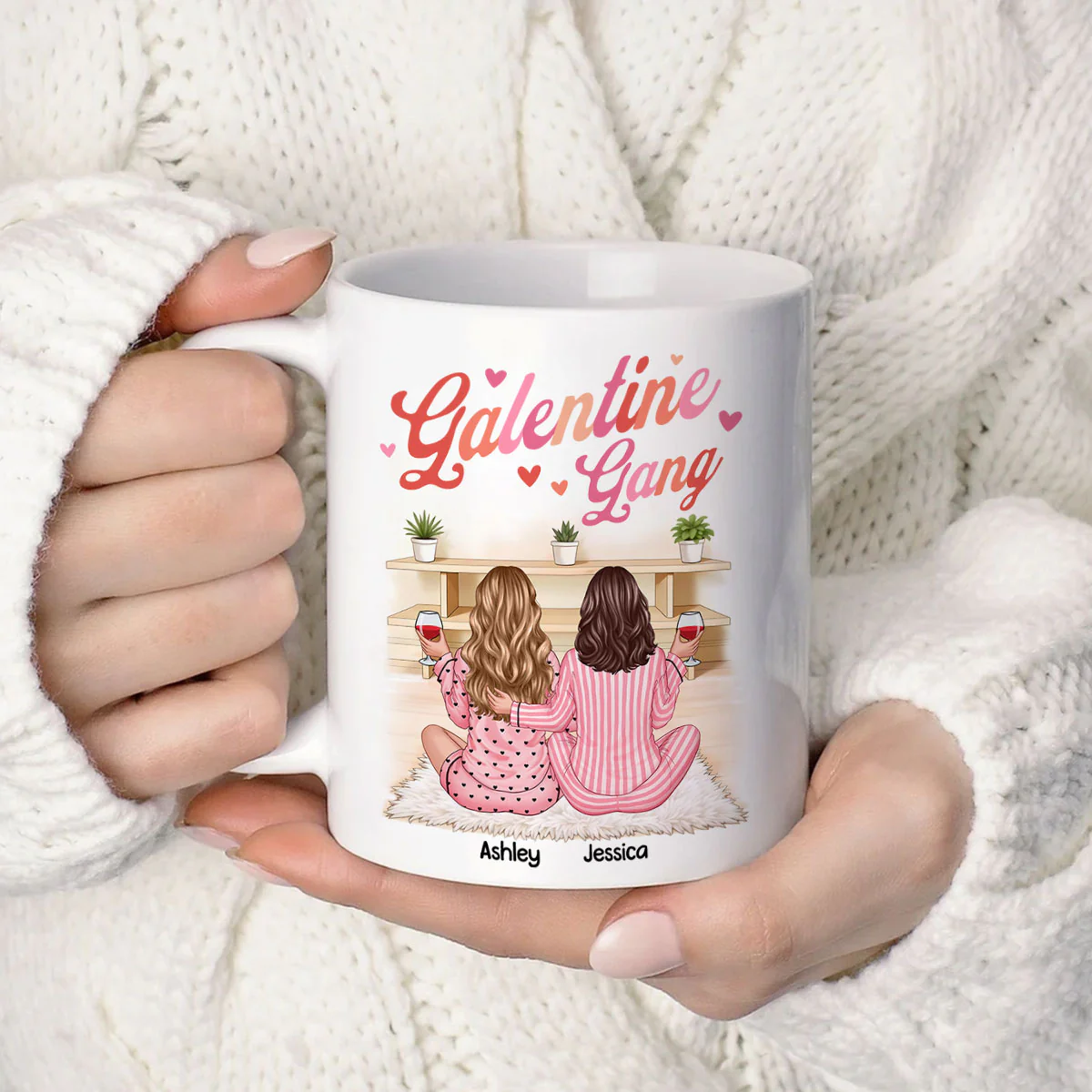 Galentine Gang Pretty Besties Sisters In House Personalized Mug, Mug, Social Club, Besties Gift - Image 2