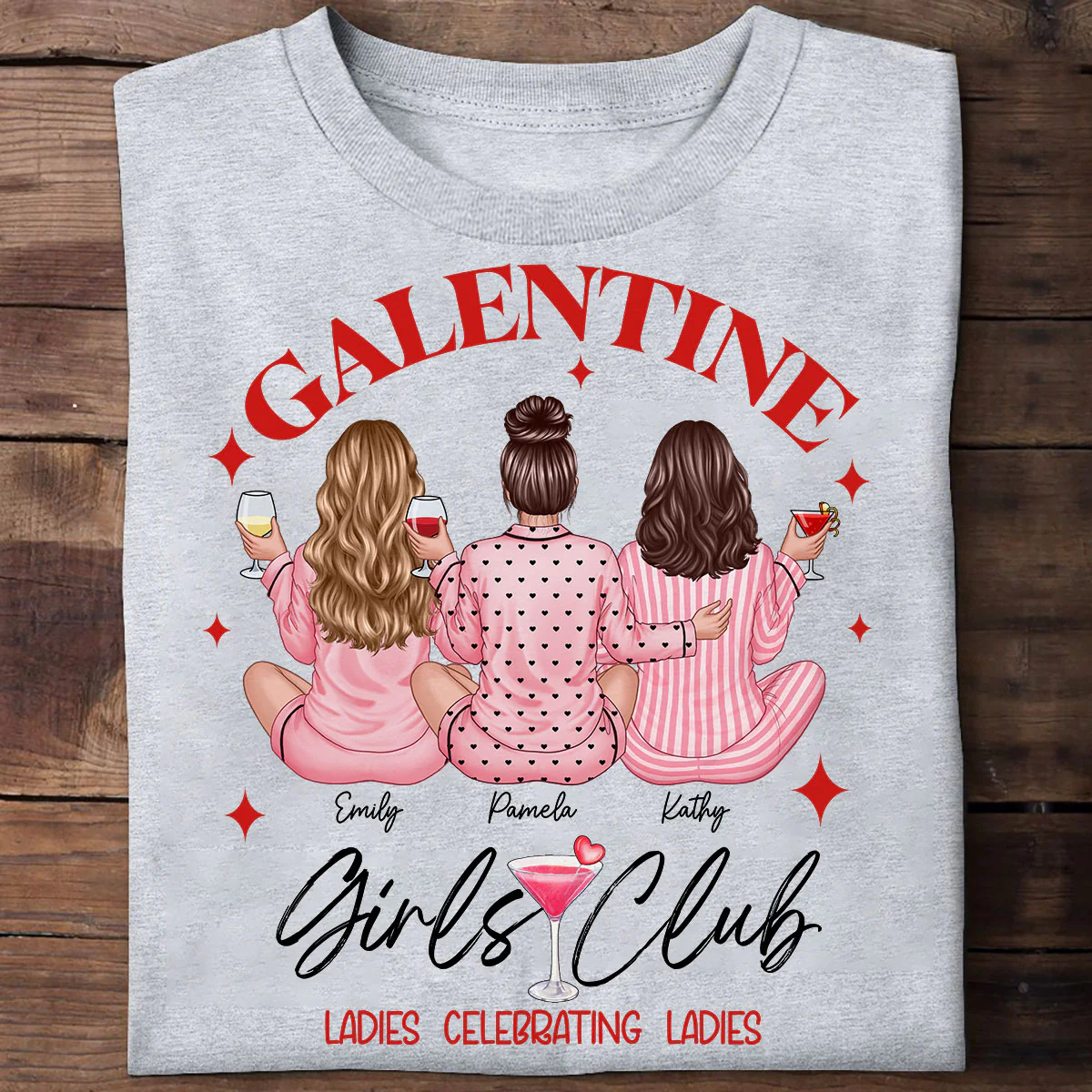 Galentine Girls Club Pajamas Girls Back View Personalized Shirt, Shirt, Social Club, Besties Gift