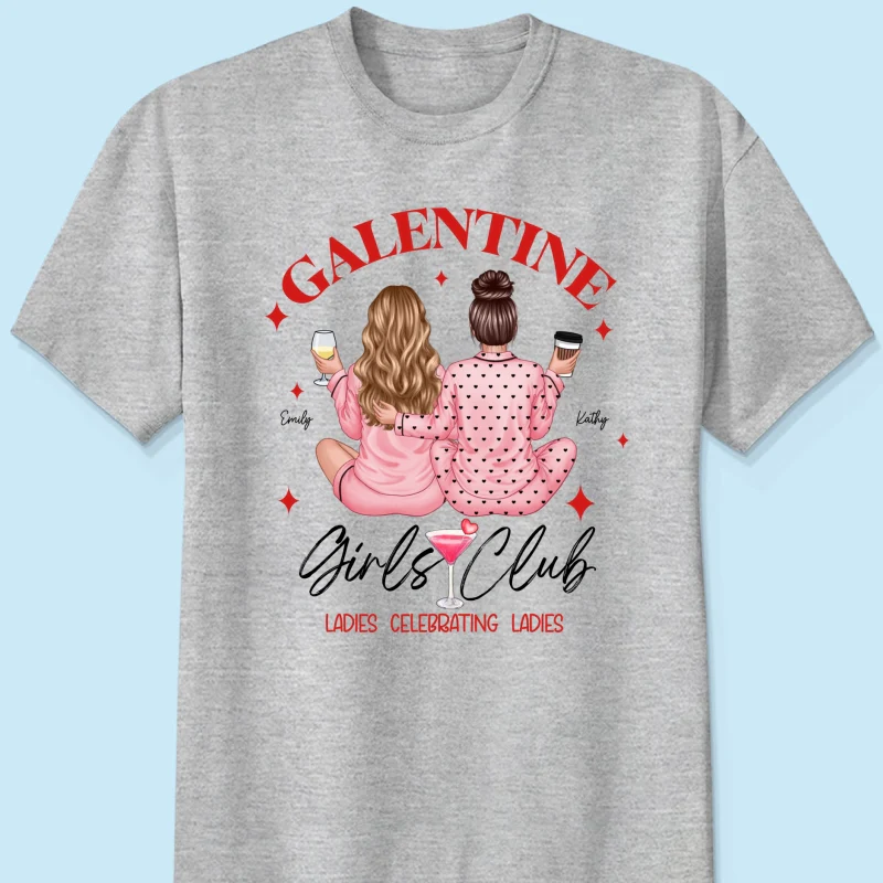 Galentine Girls Club Pajamas Girls Back View Personalized Shirt, Shirt, Social Club, Besties Gift - Image 10