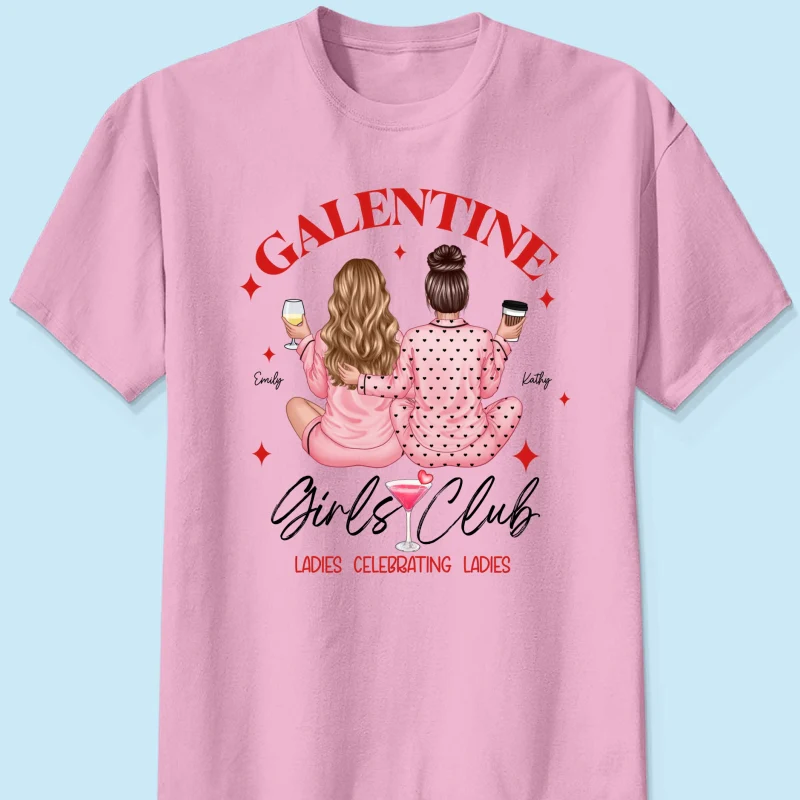 Galentine Girls Club Pajamas Girls Back View Personalized Shirt, Shirt, Social Club, Besties Gift - Image 11