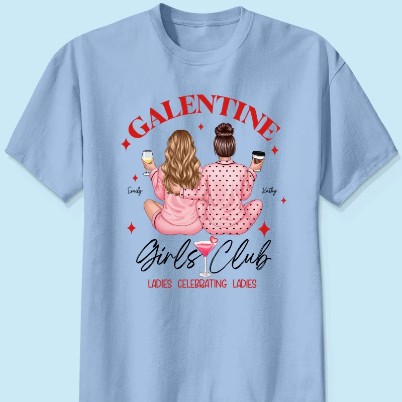 Galentine Girls Club Pajamas Girls Back View Personalized Shirt, Shirt, Social Club, Besties Gift - Image 12