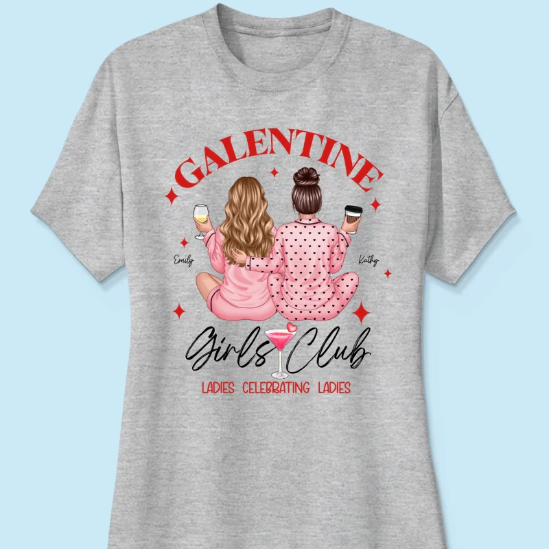 Galentine Girls Club Pajamas Girls Back View Personalized Shirt, Shirt, Social Club, Besties Gift - Image 14