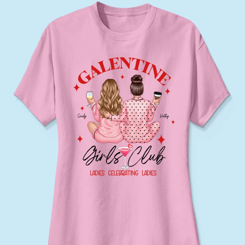 Galentine Girls Club Pajamas Girls Back View Personalized Shirt, Shirt, Social Club, Besties Gift - Image 15