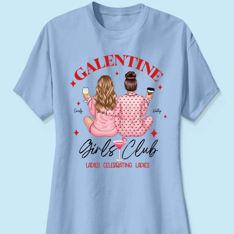 Galentine Girls Club Pajamas Girls Back View Personalized Shirt, Shirt, Social Club, Besties Gift - Image 16