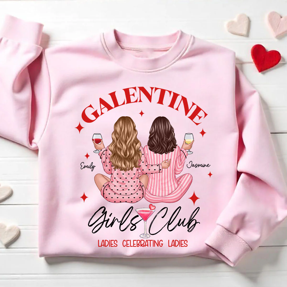 Galentine Girls Club Pajamas Girls Back View Personalized Shirt, Shirt, Social Club, Besties Gift - Image 2