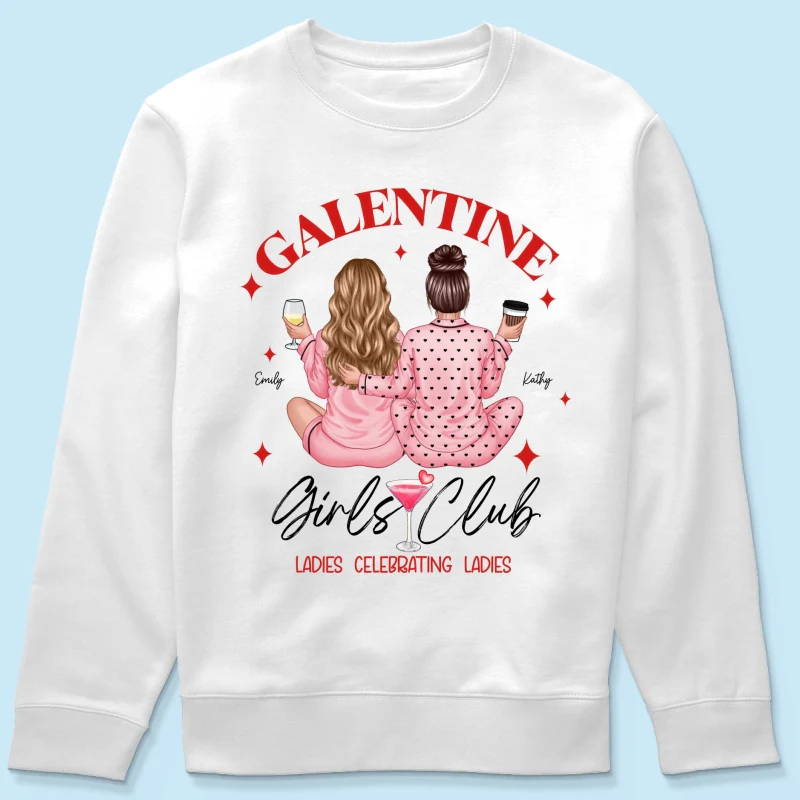 Galentine Girls Club Pajamas Girls Back View Personalized Shirt, Shirt, Social Club, Besties Gift - Image 21