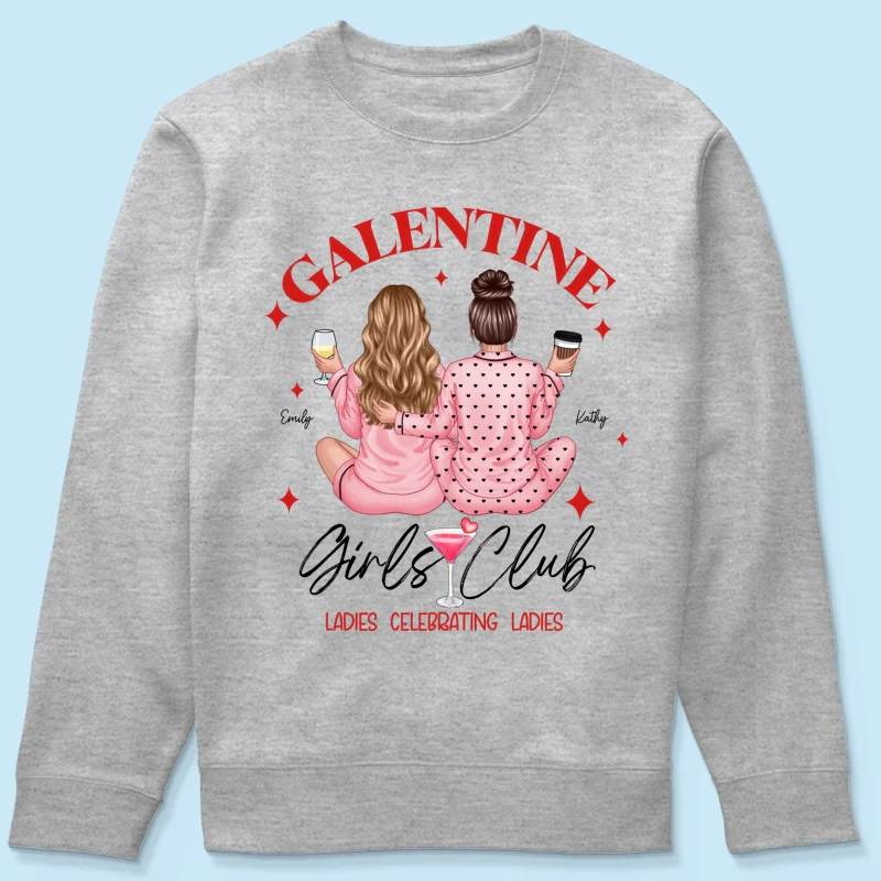 Galentine Girls Club Pajamas Girls Back View Personalized Shirt, Shirt, Social Club, Besties Gift - Image 22