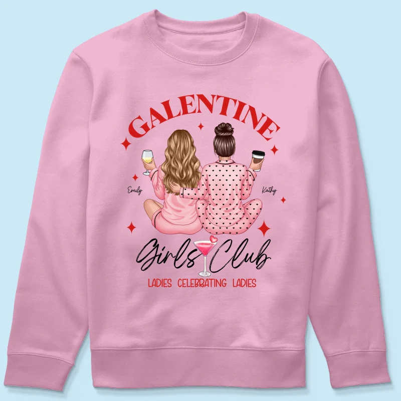 Galentine Girls Club Pajamas Girls Back View Personalized Shirt, Shirt, Social Club, Besties Gift - Image 23