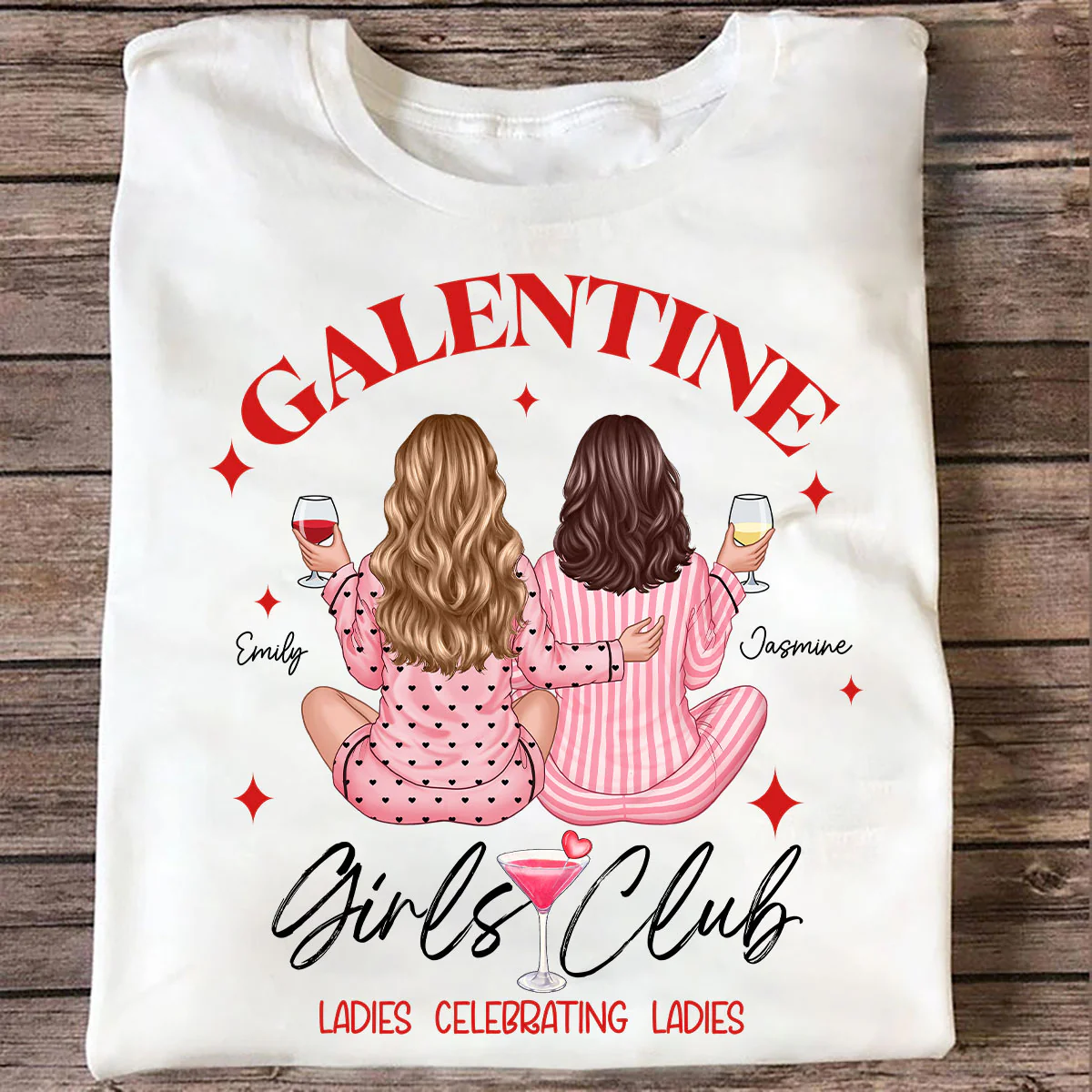 Galentine Girls Club Pajamas Girls Back View Personalized Shirt, Shirt, Social Club, Besties Gift - Image 3