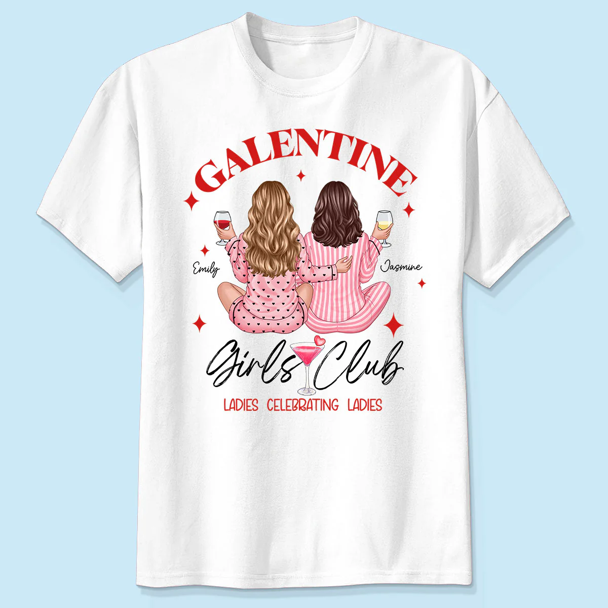 Galentine Girls Club Pajamas Girls Back View Personalized Shirt, Shirt, Social Club, Besties Gift - Image 4