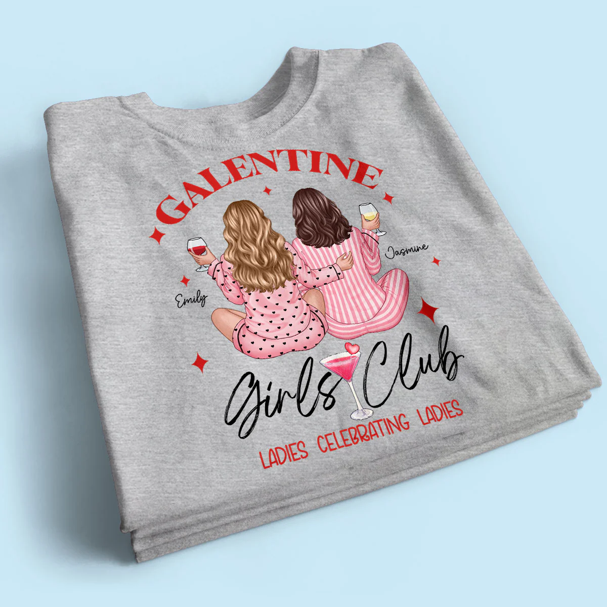 Galentine Girls Club Pajamas Girls Back View Personalized Shirt, Shirt, Social Club, Besties Gift - Image 5