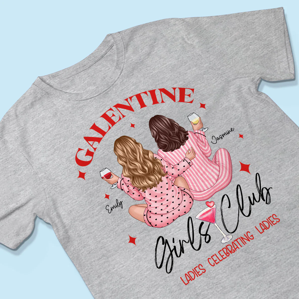 Galentine Girls Club Pajamas Girls Back View Personalized Shirt, Shirt, Social Club, Besties Gift - Image 6