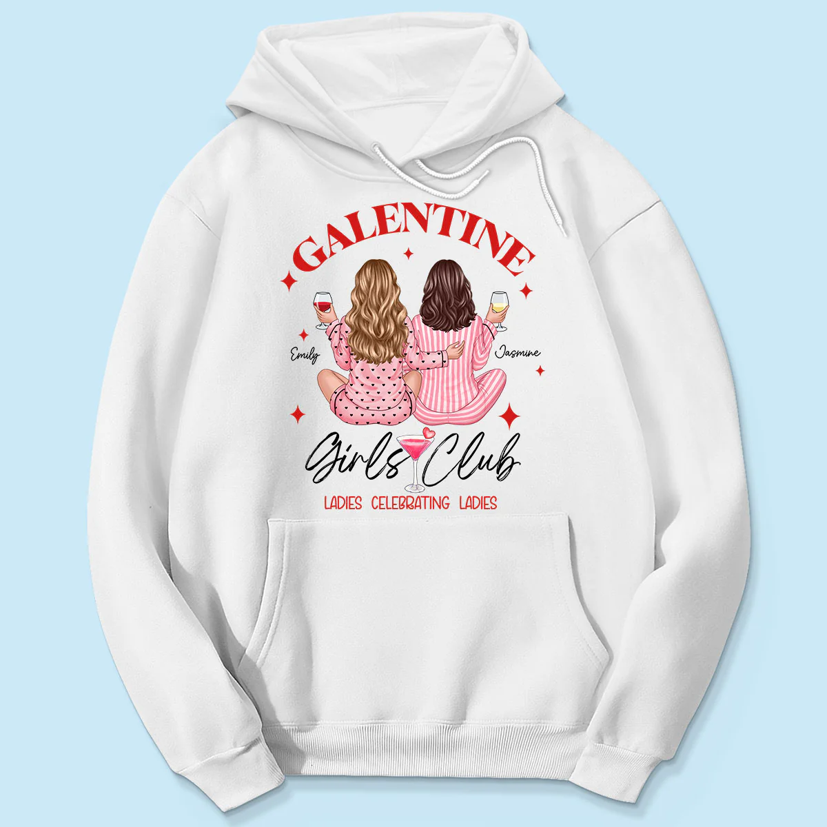 Galentine Girls Club Pajamas Girls Back View Personalized Shirt, Shirt, Social Club, Besties Gift - Image 7