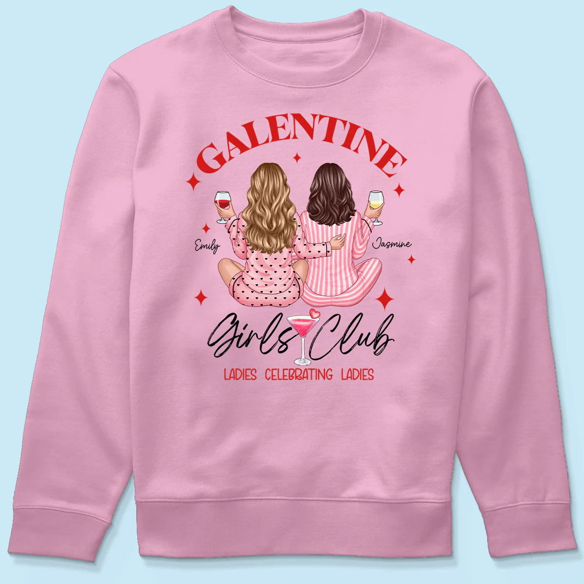 Galentine Girls Club Pajamas Girls Back View Personalized Shirt, Shirt, Social Club, Besties Gift - Image 8
