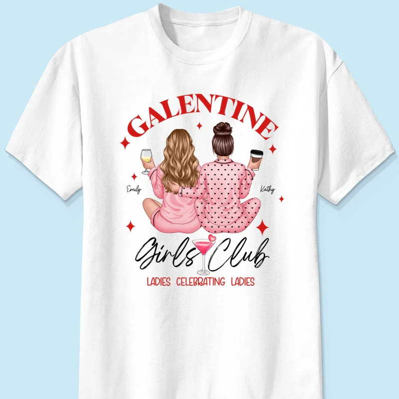 Galentine Girls Club Pajamas Girls Back View Personalized Shirt, Shirt, Social Club, Besties Gift - Image 9