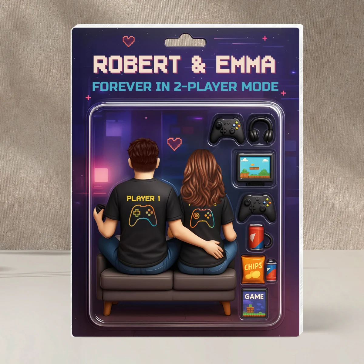 Game Players Couple, Toy Box Figures Style, Personalized Acrylic Block Plaque, Unique Gift for Him, Gift for Her - Image 11