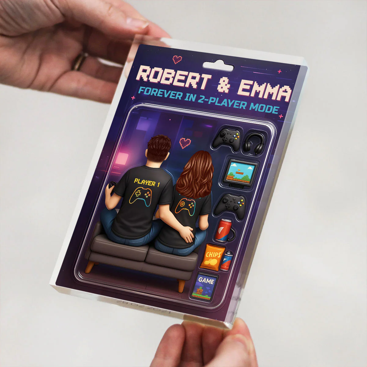 Game Players Couple, Toy Box Figures Style, Personalized Acrylic Block Plaque, Unique Gift for Him, Gift for Her - Image 5