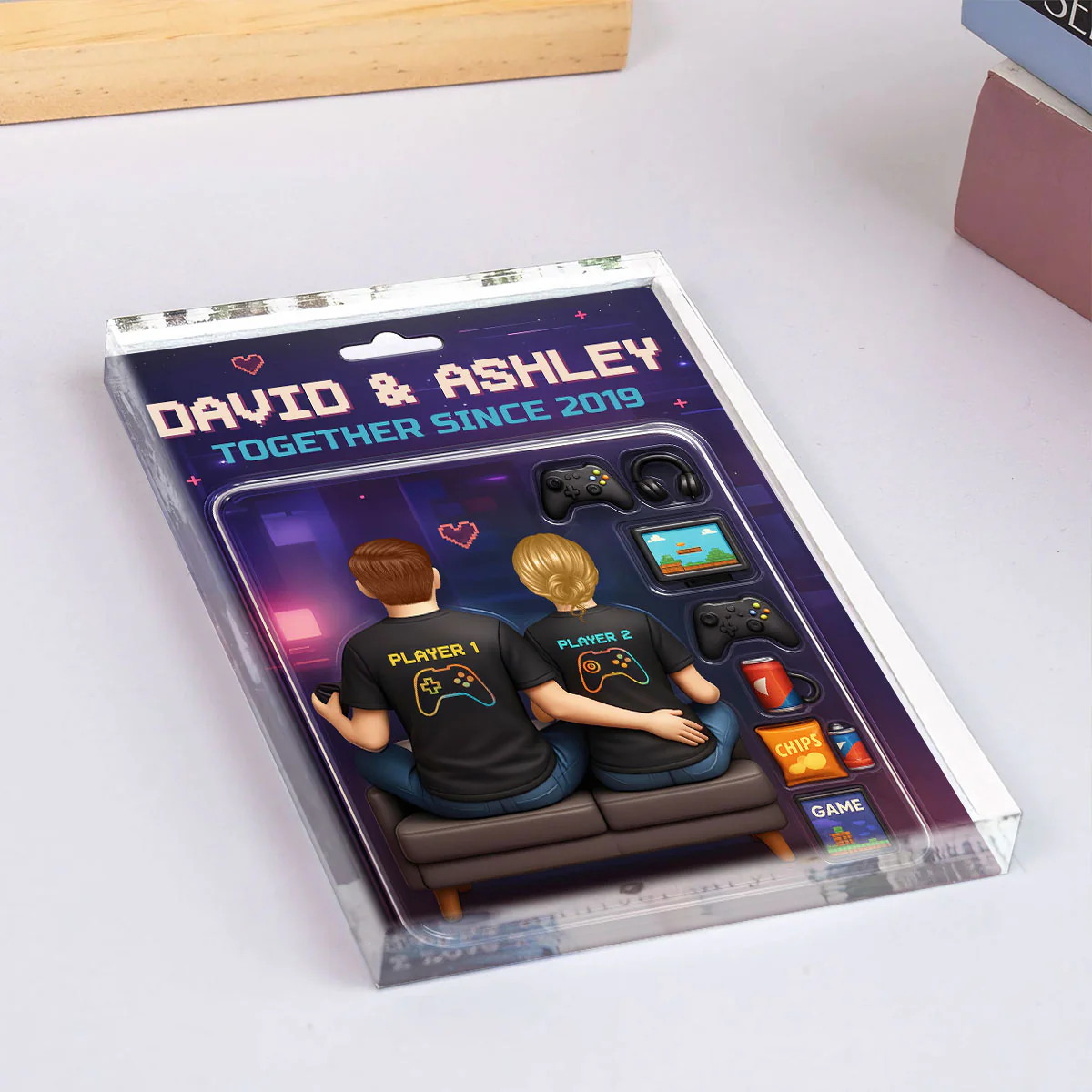 Game Players Couple, Toy Box Figures Style, Personalized Acrylic Block Plaque, Unique Gift for Him, Gift for Her - Image 6