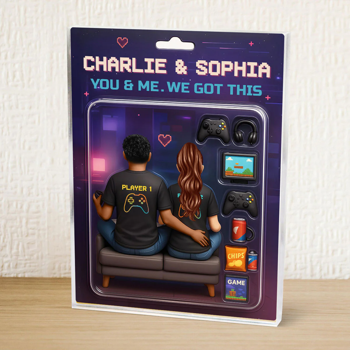 Game Players Couple, Toy Box Figures Style, Personalized Acrylic Block Plaque, Unique Gift for Him, Gift for Her - Image 7