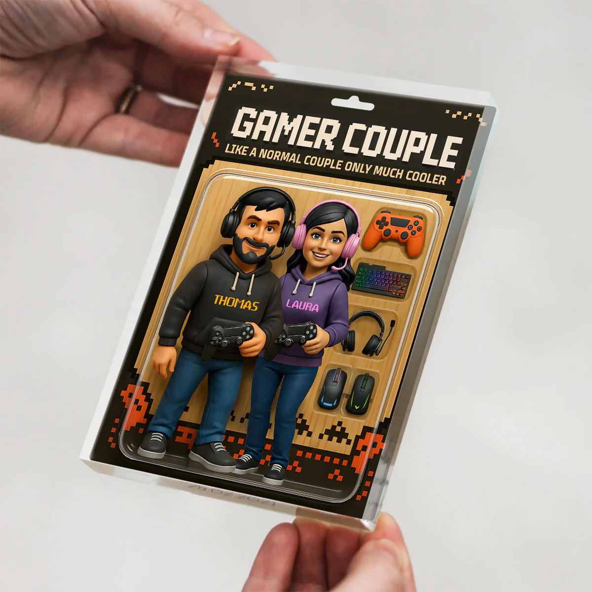 Gamer Couple Cooler Custom Action Figure - Personalized Acrylic Block Plaque - Anniversary, Valentine's Day Gift, Gift For Him, Gift For Her - Image 6