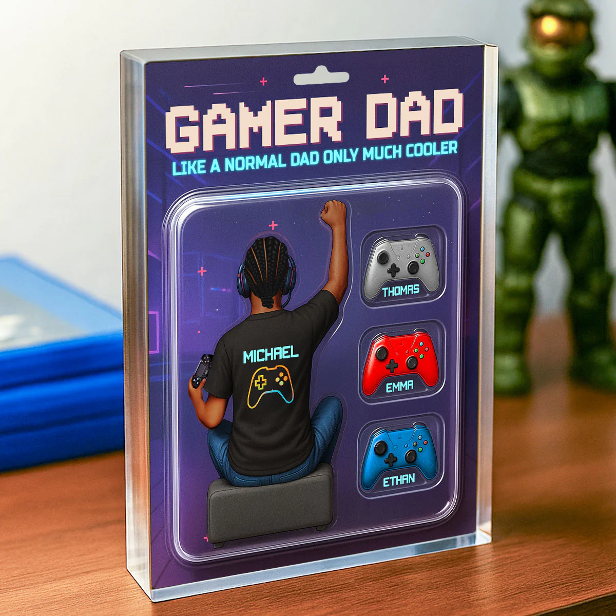 Gamer Dad Back View Toy Box Figures Style, Personalized Acrylic Block Plaque, Gift for Dad, Gift for Husband - Image 2