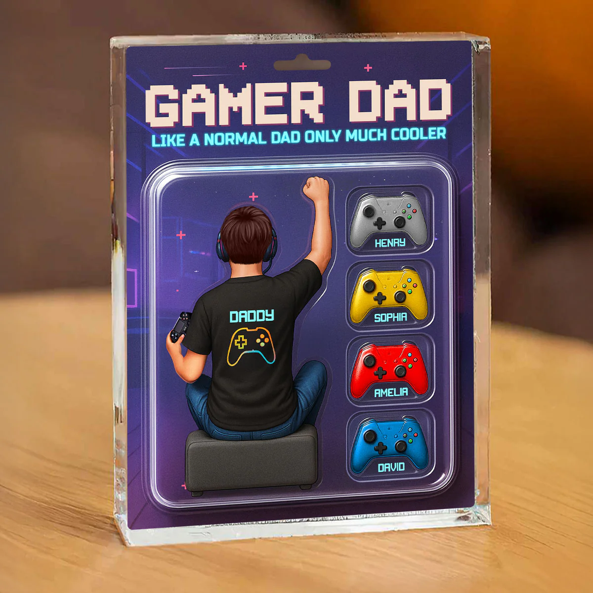Gamer Dad Back View Toy Box Figures Style, Personalized Acrylic Block Plaque, Gift for Dad, Gift for Husband - Image 3