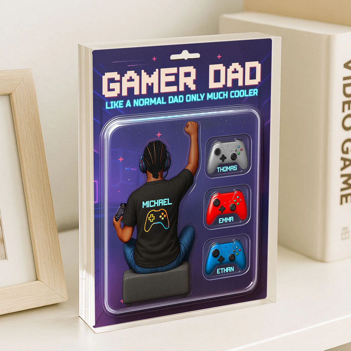 Gamer Dad Back View Toy Box Figures Style, Personalized Acrylic Block Plaque, Gift for Dad, Gift for Husband - Image 6