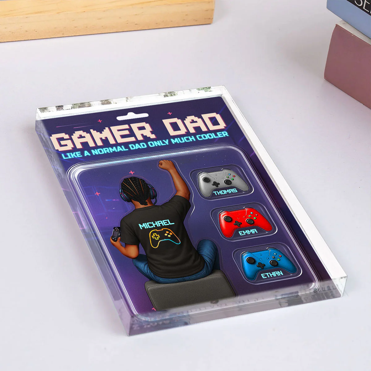 Gamer Dad Back View Toy Box Figures Style, Personalized Acrylic Block Plaque, Gift for Dad, Gift for Husband - Image 8