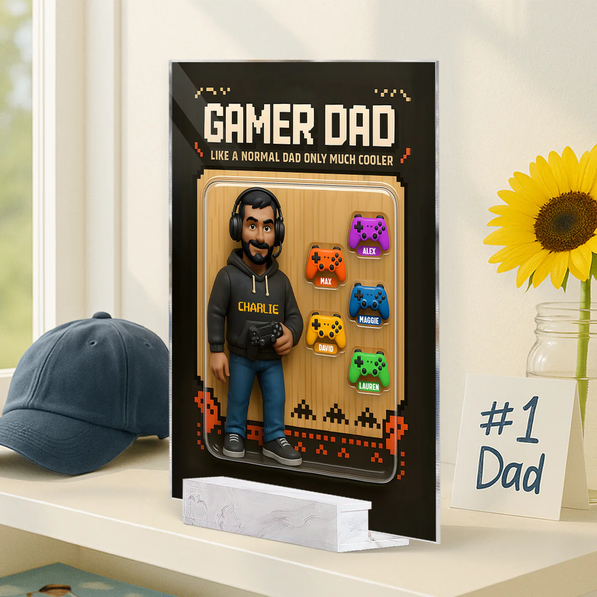 Gamer Dad Cooler Custom Action Figure Personalized Acrylic Plaque, Father's Day Gift for Gamer Dad, Gift for Husband - Image 6
