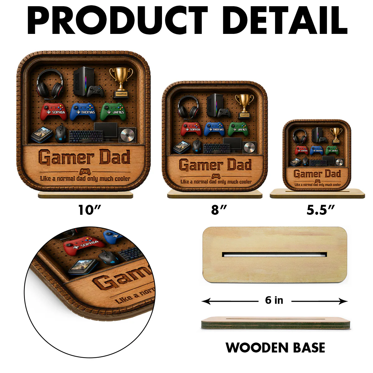 Gamer Dad Gaming Shelf Display With Kids Name 2D Flat - Personalized Wooden Plaque - Image 8