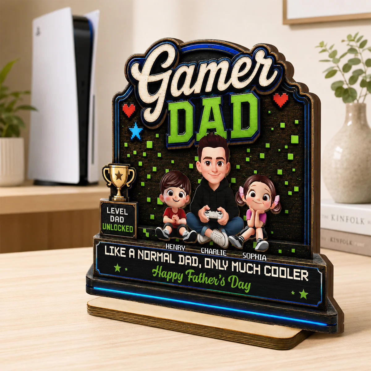 Gamer Dad & Kids - Personalized 2-Layered Wooden Plaque -  Gift For Gamer Dad - Image 3