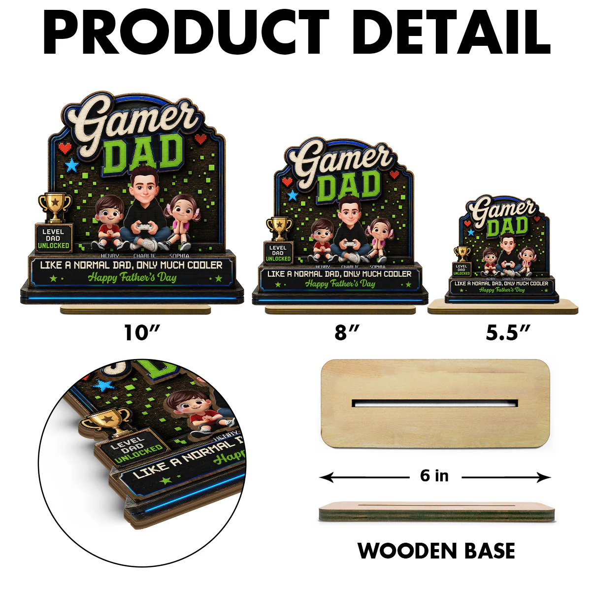 Gamer Dad & Kids - Personalized 2-Layered Wooden Plaque -  Gift For Gamer Dad - Image 8