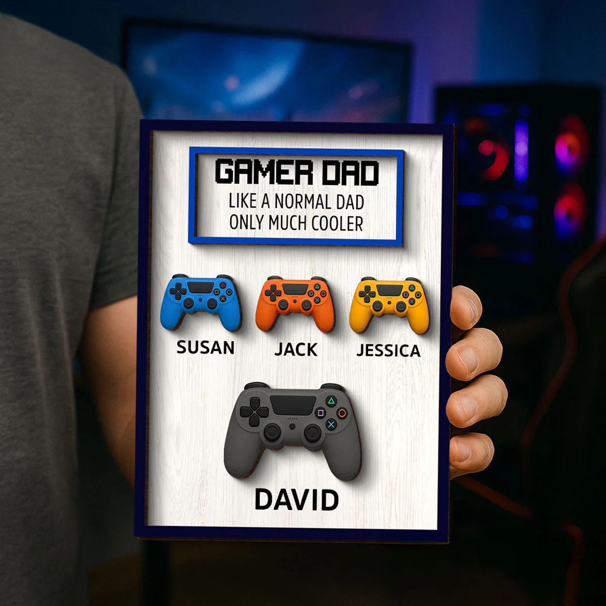 Gamer Dad Much Cooler Custom Controller Personalized 2-Layered Wooden Plaque, Gift for Gamer Dads - Image 2