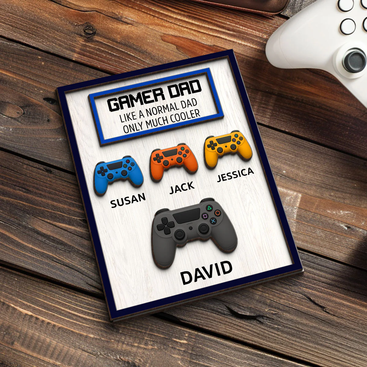 Gamer Dad Much Cooler Custom Controller Personalized 2-Layered Wooden Plaque, Gift for Gamer Dads - Image 4