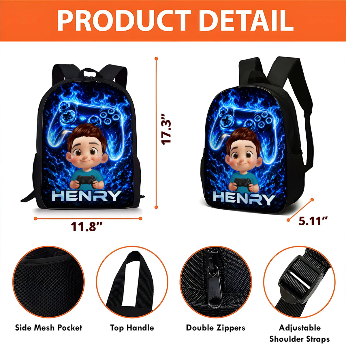 Gamer Trendy Design Backpack for Boys Girls - Personalized Backpack - Back to School Gift for Daughter, Son - Image 10