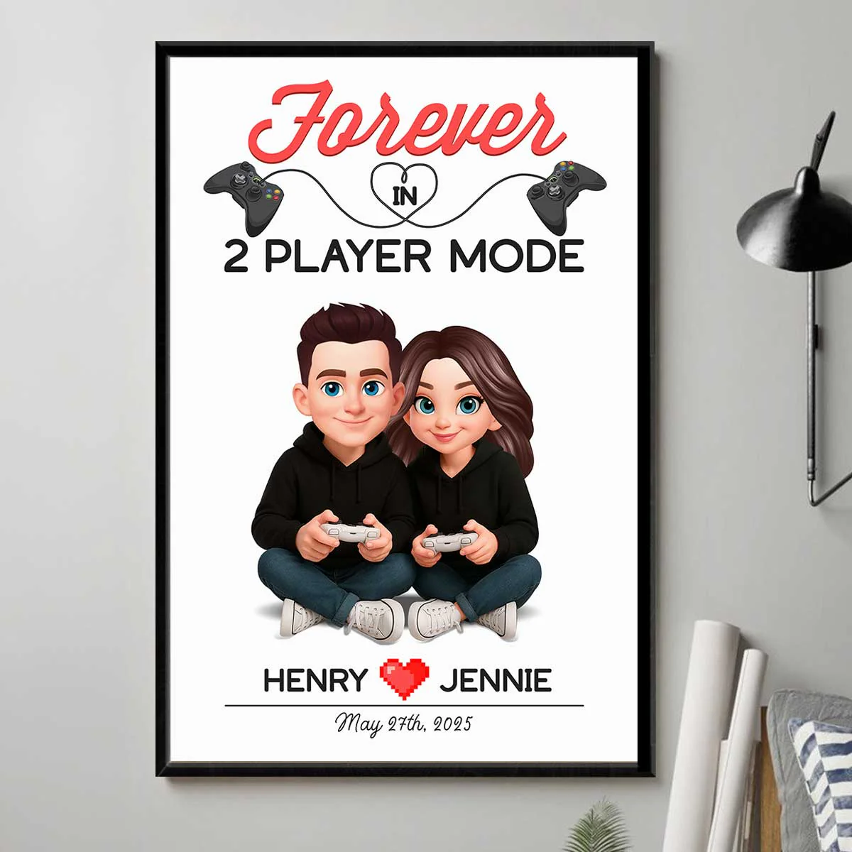 Gaming Couple Forever In 2 Player Mode - Personalized Poster - Heartfelt Valentine, Anniversary Gift For Gamers, For Him, For Her