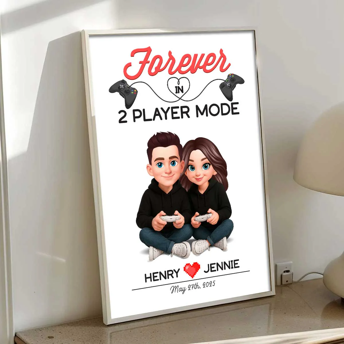 Gaming Couple Forever In 2 Player Mode - Personalized Poster - Heartfelt Valentine, Anniversary Gift For Gamers, For Him, For Her - Image 2
