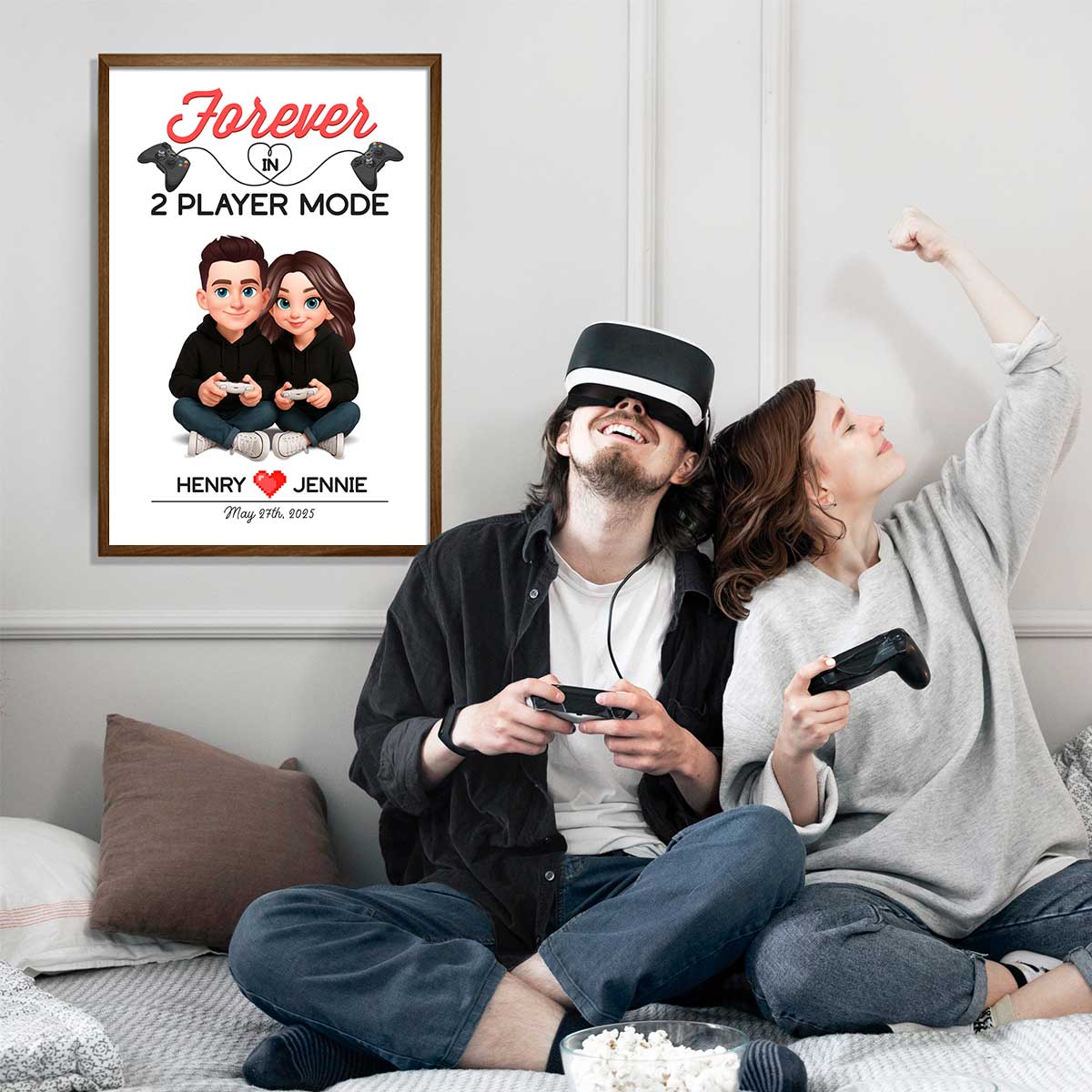 Gaming Couple Forever In 2 Player Mode - Personalized Poster - Heartfelt Valentine, Anniversary Gift For Gamers, For Him, For Her - Image 3